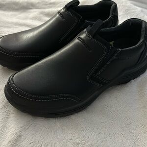 Brand new in box black men’s Skechers memory foam relaxed fit slip ons size 9.5